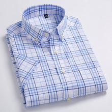 Charger l'image dans la galerie, Men's Plus Size Casual Short-Sleeve Checkered Shirts Standard-fit Summer Thin Soft 100% Cotton Button-down Plaid Dress Shirt