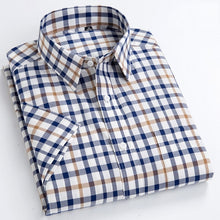 Charger l'image dans la galerie, Men's Plus Size Casual Short-Sleeve Checkered Shirts Standard-fit Summer Thin Soft 100% Cotton Button-down Plaid Dress Shirt
