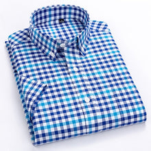 Charger l'image dans la galerie, Men's Plus Size Casual Short-Sleeve Checkered Shirts Standard-fit Summer Thin Soft 100% Cotton Button-down Plaid Dress Shirt
