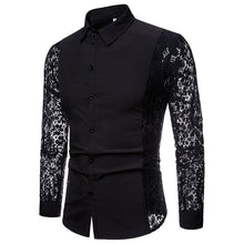 Charger l'image dans la galerie, Mens Flower Patchwork Embroidery Lace Shirt 2019 Fashion Transparent Sexy Dress Shirts Mens See Trough Club Party Event Chemise