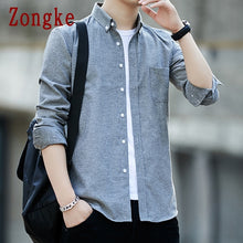 Charger l'image dans la galerie, Zongke 2020 New Spring Solid Men Shirt Male Clothing Slim Fit Oxford Cotton Long Sleeve Casual Shirts Men Fashion Brand M-5XL