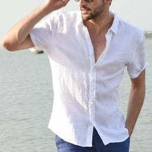 Charger l'image dans la galerie, Summer Casual Shirts for Men Short Sleeve Linen cotton Shirt Masculina Camisa Slim Fit Male Blouse Homme Chemise Plus Size Men