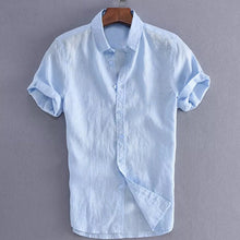 Charger l'image dans la galerie, Summer Casual Shirts for Men Short Sleeve Linen cotton Shirt Masculina Camisa Slim Fit Male Blouse Homme Chemise Plus Size Men