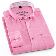 Charger l'image dans la galerie, Men's Standard-fit Long-Sleeve Linen Cotton Shirts Single Patch Pocket Button Down Summer Thin Breath Solid Casual Tops Shirt