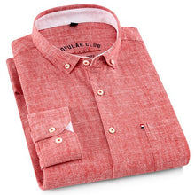 Charger l'image dans la galerie, Men's Standard-fit Long-Sleeve Linen Cotton Shirts Single Patch Pocket Button Down Summer Thin Breath Solid Casual Tops Shirt