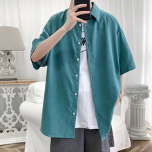 Charger l'image dans la galerie, Streetwear Shirt Men Solid Cotton Plus Size Short Sleeve Shirts Loose Summer Fashion Casual Korean Shirt Mens Tops Clothes 2020