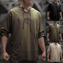 Charger l'image dans la galerie, Men Plus Size Shirt Top Ancient Viking Embroidery Lace Up V Neck Long Sleeve Shirt Top For Men's Clothing
