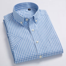 Charger l'image dans la galerie, Men's Plus Size Casual Short-Sleeve Checkered Shirts Standard-fit Summer Thin Soft 100% Cotton Button-down Plaid Dress Shirt
