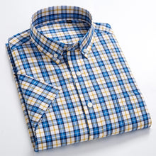 Charger l'image dans la galerie, Men's Plus Size Casual Short-Sleeve Checkered Shirts Standard-fit Summer Thin Soft 100% Cotton Button-down Plaid Dress Shirt
