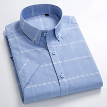 Charger l'image dans la galerie, Men's Plus Size Casual Short-Sleeve Checkered Shirts Standard-fit Summer Thin Soft 100% Cotton Button-down Plaid Dress Shirt
