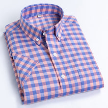 Charger l'image dans la galerie, Men's Plus Size Casual Short-Sleeve Checkered Shirts Standard-fit Summer Thin Soft 100% Cotton Button-down Plaid Dress Shirt
