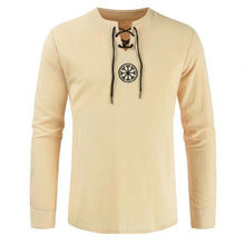 Charger l'image dans la galerie, Men Plus Size Shirt Top Ancient Viking Embroidery Lace Up V Neck Long Sleeve Shirt Top For Men's Clothing
