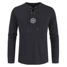Charger l'image dans la galerie, Men Plus Size Shirt Top Ancient Viking Embroidery Lace Up V Neck Long Sleeve Shirt Top For Men's Clothing
