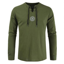 Charger l'image dans la galerie, Men Plus Size Shirt Top Ancient Viking Embroidery Lace Up V Neck Long Sleeve Shirt Top For Men's Clothing
