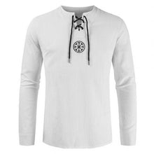 Charger l'image dans la galerie, Men Plus Size Shirt Top Ancient Viking Embroidery Lace Up V Neck Long Sleeve Shirt Top For Men's Clothing
