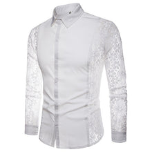 Charger l'image dans la galerie, Mens Flower Patchwork Embroidery Lace Shirt 2019 Fashion Transparent Sexy Dress Shirts Mens See Trough Club Party Event Chemise
