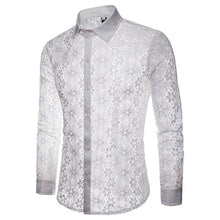 Charger l'image dans la galerie, Mens Flower Patchwork Embroidery Lace Shirt 2019 Fashion Transparent Sexy Dress Shirts Mens See Trough Club Party Event Chemise
