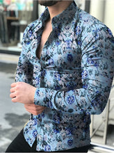 Charger l'image dans la galerie, Casual Men Shirt Long Sleeve Europe Style Slim Fit Shirt Men Cotton Floral Shirt Hawaii Button Shirt Top Blouse Male Top M-5XL
