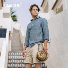 Charger l'image dans la galerie, SIMWOOD 2020 Spring Summer New Cotton Linen shirts men vertical striped long sleeve breathable plus size shirt SJ170101
