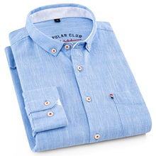 Charger l'image dans la galerie, Men's Standard-fit Long-Sleeve Linen Cotton Shirts Single Patch Pocket Button Down Summer Thin Breath Solid Casual Tops Shirt
