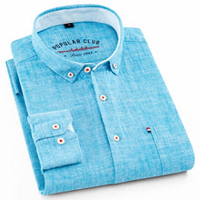Charger l'image dans la galerie, Men's Standard-fit Long-Sleeve Linen Cotton Shirts Single Patch Pocket Button Down Summer Thin Breath Solid Casual Tops Shirt

