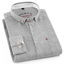 Charger l'image dans la galerie, Men's Standard-fit Long-Sleeve Linen Cotton Shirts Single Patch Pocket Button Down Summer Thin Breath Solid Casual Tops Shirt

