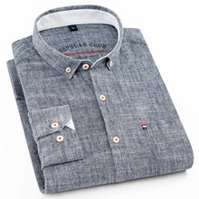 Charger l'image dans la galerie, Men's Standard-fit Long-Sleeve Linen Cotton Shirts Single Patch Pocket Button Down Summer Thin Breath Solid Casual Tops Shirt
