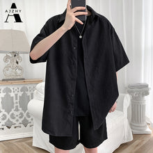 Charger l'image dans la galerie, Streetwear Shirt Men Solid Cotton Plus Size Short Sleeve Shirts Loose Summer Fashion Casual Korean Shirt Mens Tops Clothes 2020
